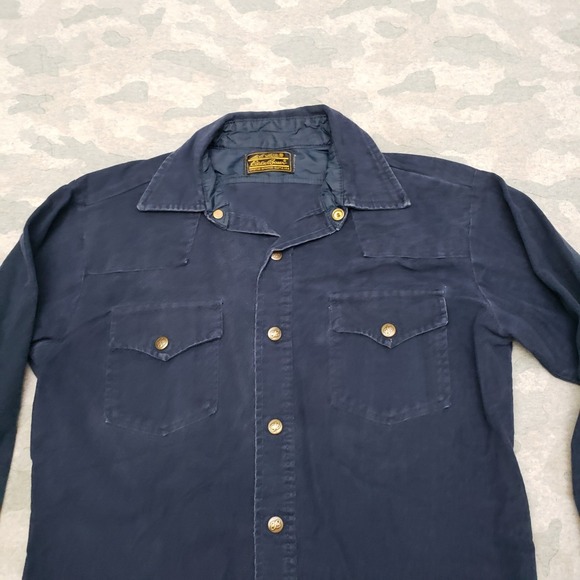 Vintage Eddie Bauer Shirt Mens Small Blue Pockets Snap Up Long Sleeve - Picture 3 of 8